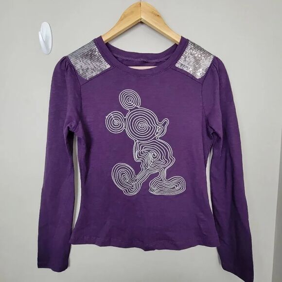 Disney Tops - Disney Parks Purple Glitter Silver Mickey Mouse Sequin Shoulder Shirt Small
